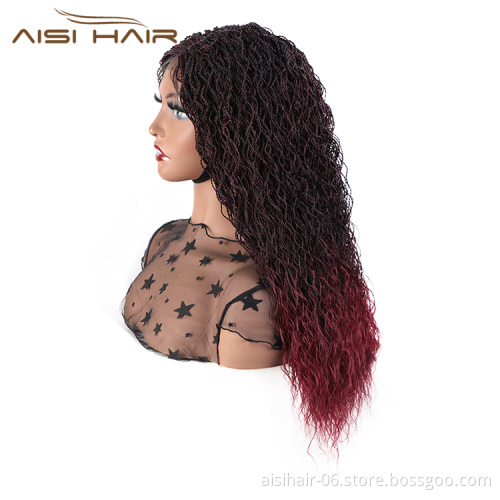 Aisi Hair New Design Wholesale Senegalese Twist Braided Swiss Lace Wigs Long Braided Ombre Red Front Lace Wigs For Black Women